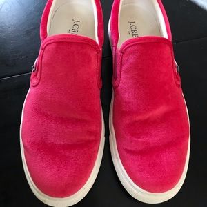 J. Crew hot pink flocked sneaker Sz 7 fits like an 8